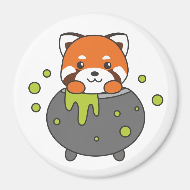 Red Panda Happy halloween Cauldron Fladdermus Magnet (Framsidan)