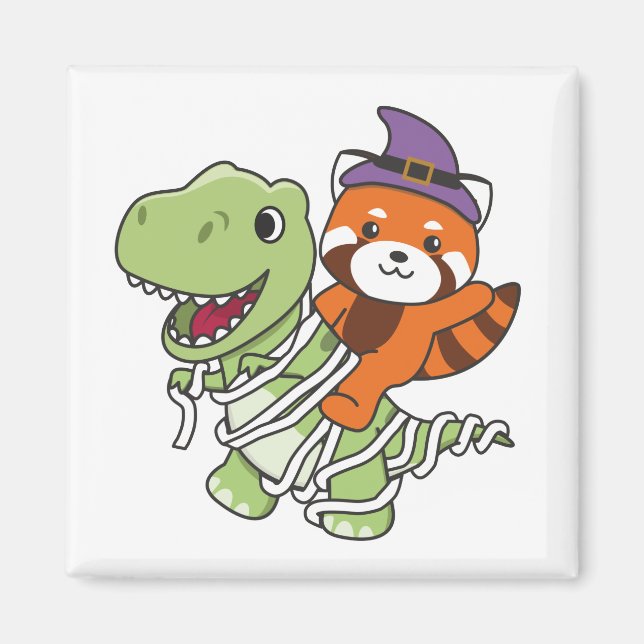 Red Panda Happy halloween T-rex Mummy Costume Magnet (Framsidan)