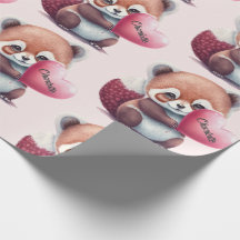 Red Panda Heart Watercolor Add Namn