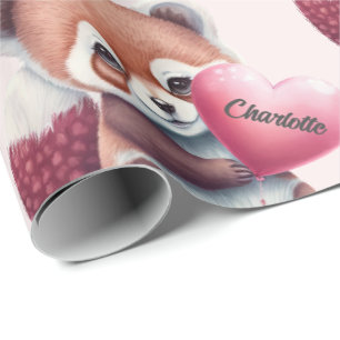 Red Panda Heart Watercolor Add Namn Presentpapper
