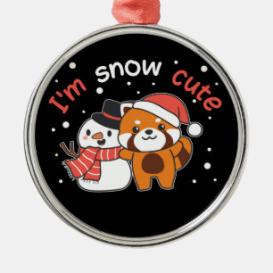 Red Panda I är Snö Cute Snögubbe Snö Pun Ceramic O Julgransprydnad Metall