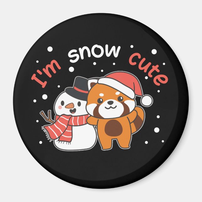 Red Panda I är Snö Cute Snögubbe Snö Pun Magnet (Framsidan)