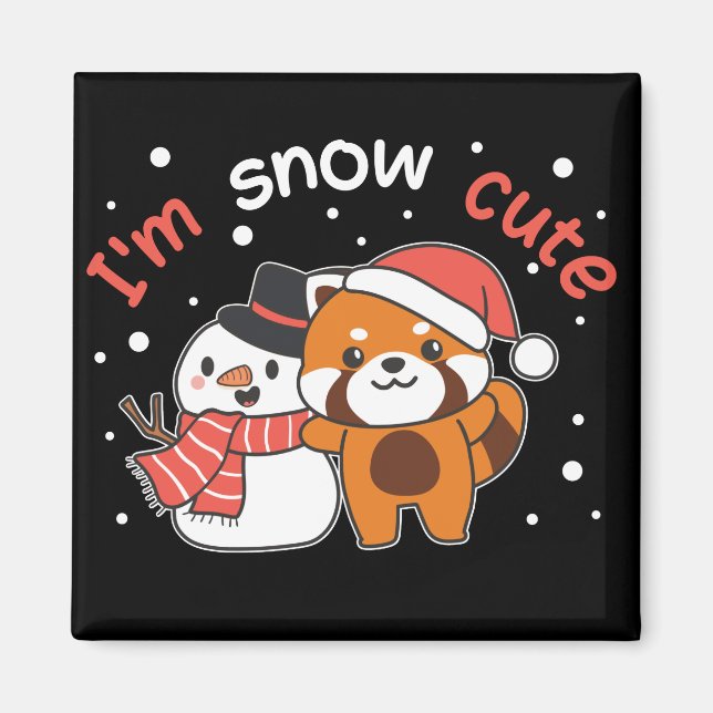 Red Panda I är Snö Cute Snögubbe Snö Pun Magnet (Framsidan)