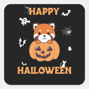 Red Panda in Pumpkin Cute Pandas Happy halloween Fyrkantigt Klistermärke