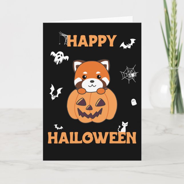 Red Panda in Pumpkin Cute Pandas Happy halloween Kort (Framsida)