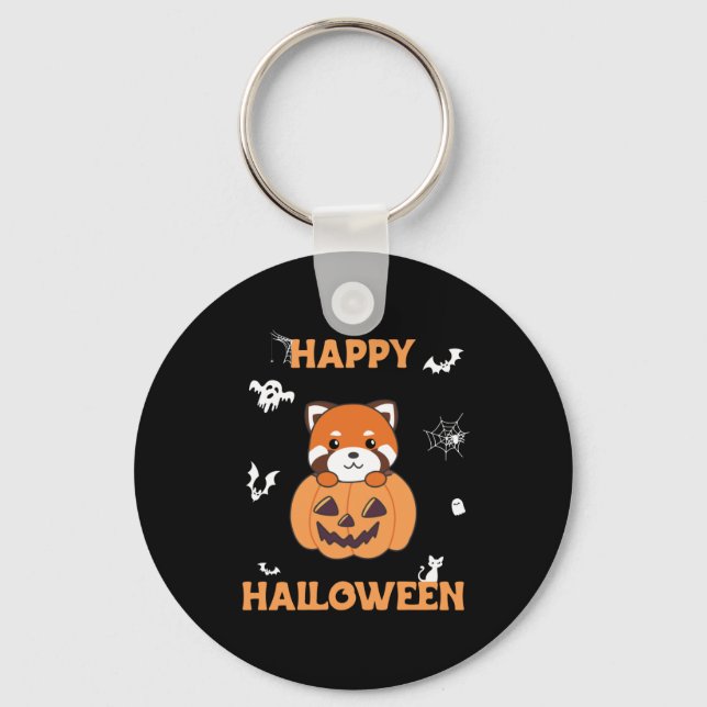 Red Panda in Pumpkin Cute Pandas Happy halloween Nyckelring (Framsida)