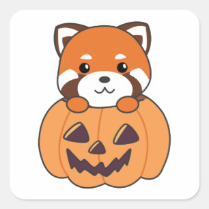 Red Panda in Pumpkin Cute Pandas Happy halloween S Fyrkantigt Klistermärke