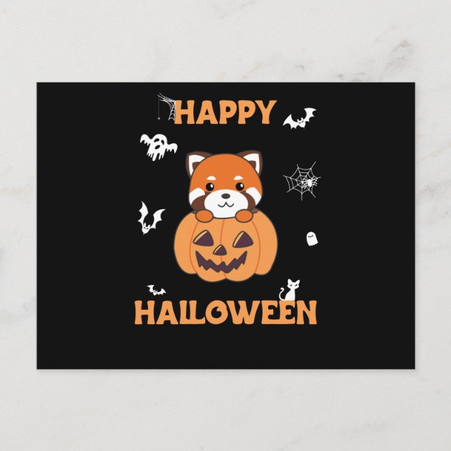 Red Panda in Pumpkin Cute Pandas Happy halloween Vykort (Framsida)