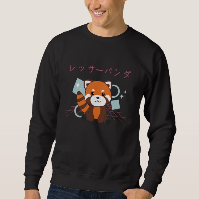 Red Panda Japan Retro 90s Kawaii Animals Lång Ärmad Tröja (Framsida)