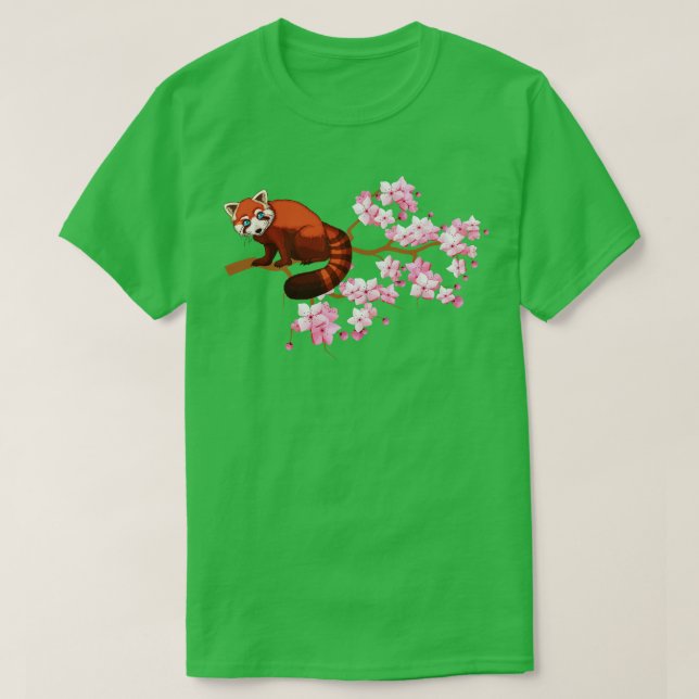Red Panda Japansk Cherry Blommar Träd T Shirt (Design framsida)