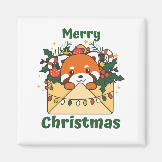 Red Panda jul Brev Winter Animals Pandas Magnet (Framsidan)
