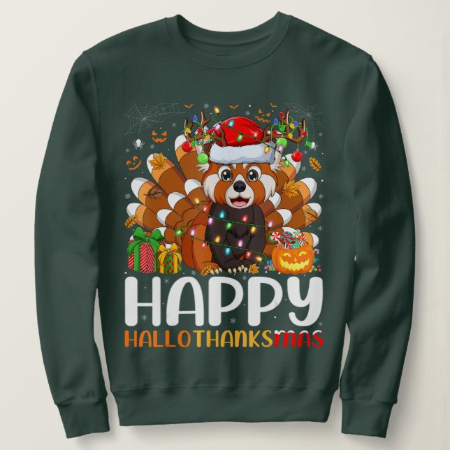 Red Panda jul Ljus Santa Hat Pajamas Gift T Shirt (Design framsida)