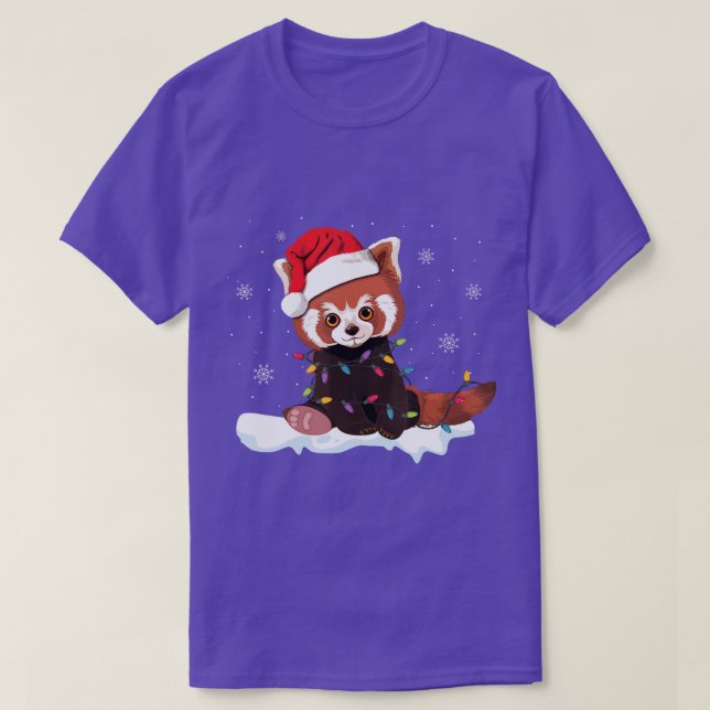 Red Panda jul Ljus Santa Hat Pajamas Gift T Shirt (Design framsida)