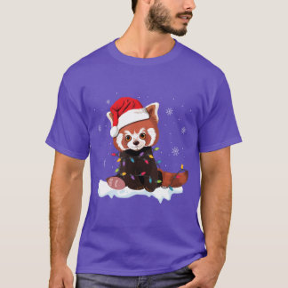 Red Panda jul Ljus Santa Hat Pajamas Gift T Shirt