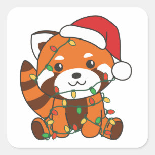Red Panda jul Winter Animals Red Pandas Squa Fyrkantigt Klistermärke