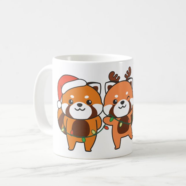 Red Panda-juldjur Cute Red Pandas Coffee Kaffemugg (Framsida vänster)
