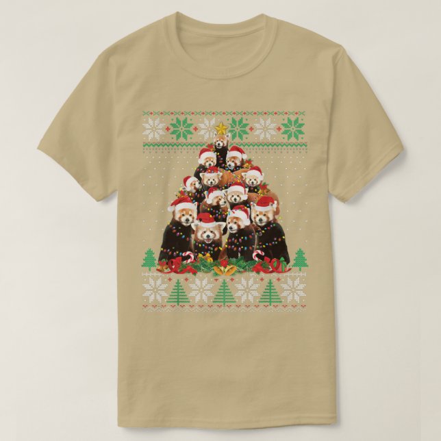 Red Panda Julgran Santa Hat Ljus Ugly Swe T Shirt (Design framsida)