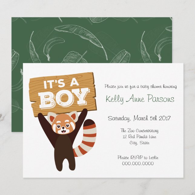Red Panda Jungle Baby Shower-inbjudan Inbjudningar (Fram/baksida)