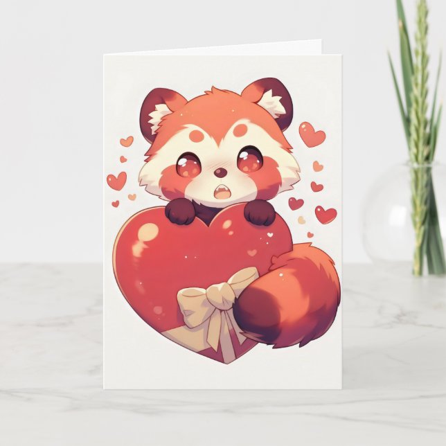 Red Panda Kawaii Kärlek Helgkort (Framsida)