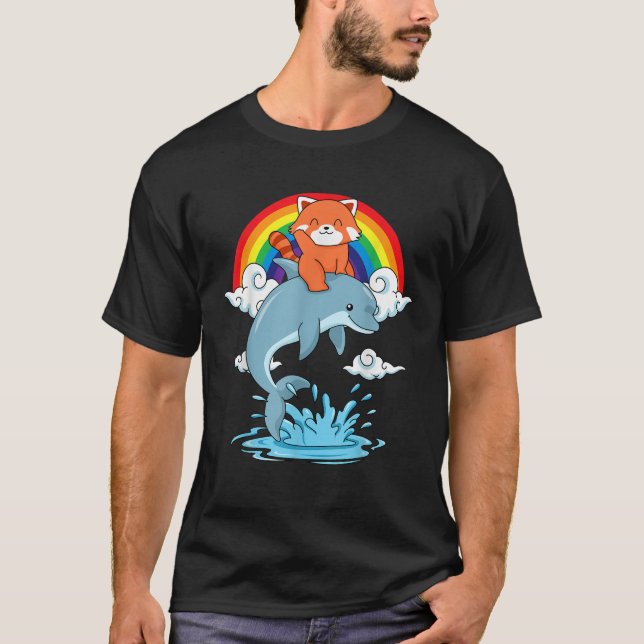 Red Panda Kids Kawaii Red Panda Dolphin Red Panda T Shirt (Framsida)