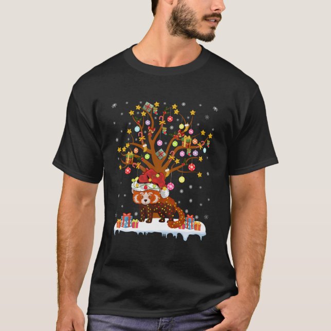Red Panda Lighting Julafton Träd Gift Red Panda Kr T Shirt (Framsida)