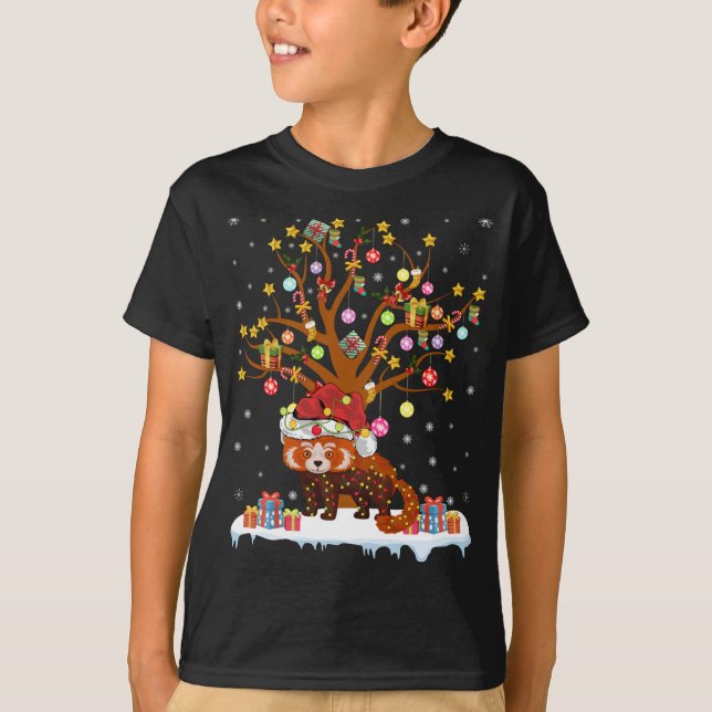 Red Panda Lighting Julafton Träd Gift Red Panda Kr T Shirt (Framsida)