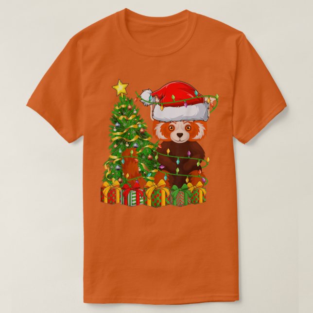 Red Panda Lighting Julafton Träd Matching Red Pand T Shirt (Design framsida)