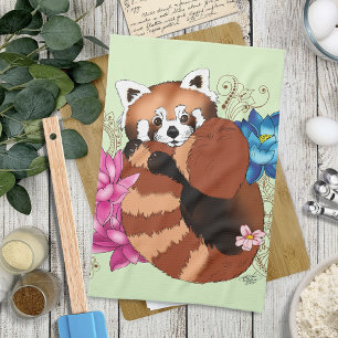 Red Panda Lotus Flowers Henna Kökshandduk
