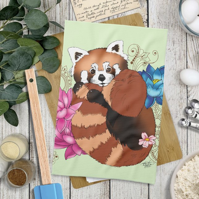 Red Panda Lotus Flowers Henna Kökshandduk (Skapare uppladdad)