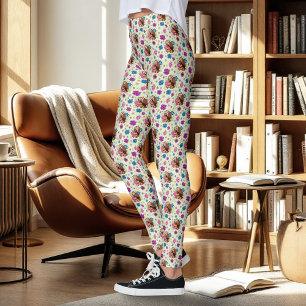 Red Panda Lotus Flowers Henna Leggings
