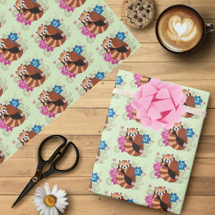 Red Panda Lotus Flowers Henna Presentpapper