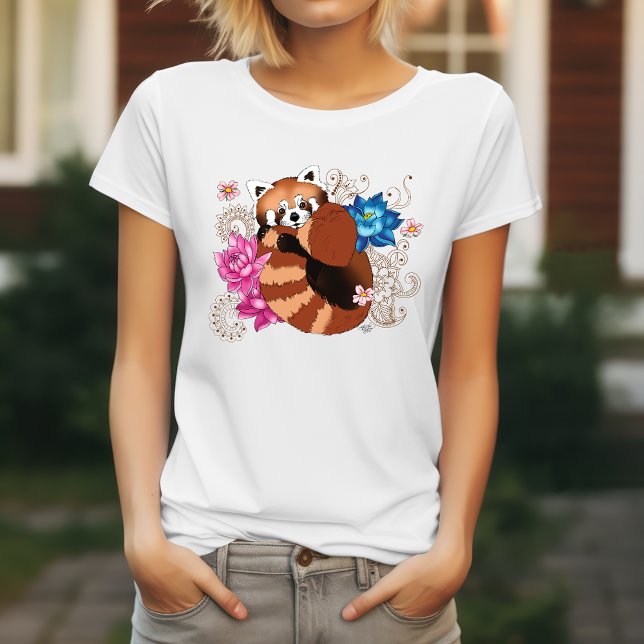 Red Panda Lotus Flowers Henna T Shirt (Skapare uppladdad)
