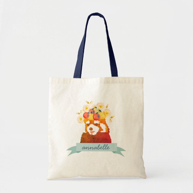 Red Panda med Apple Flower Krona Tote Bag Tygkasse (Framsidan)