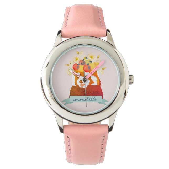 Red Panda med Flower Krona Rosa Watch Armbandsur (Framsida)