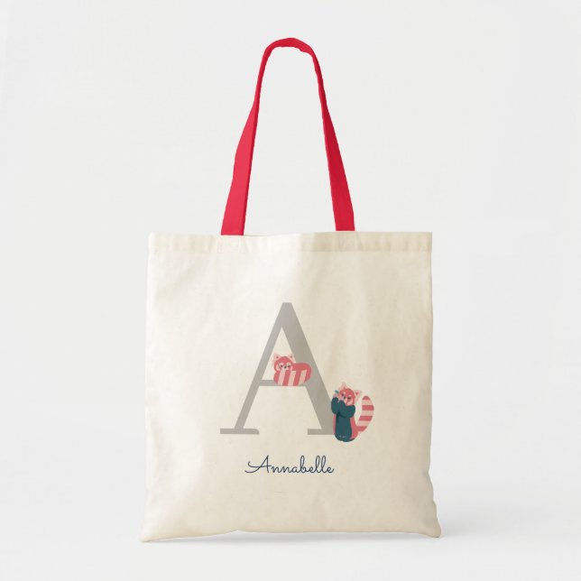 Red Panda Monogram Brev ’A’ Tote Bag Tygkasse (Framsidan)