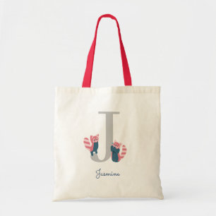 Red Panda Monogram Brev ’J’ Tote Bag Tygkasse