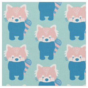 Red Panda Mönster Light Teal Blue Tyg