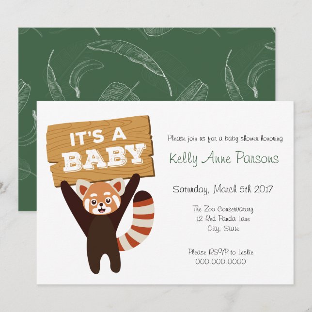 Red Panda nyfödd bebis Jungle Baby Shower-inbjudan Inbjudningar (Fram/baksida)