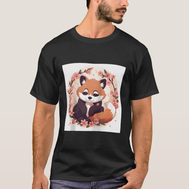 Red Panda och Cherry Blommar Mönster Perfekt Sprin T Shirt (Framsida)