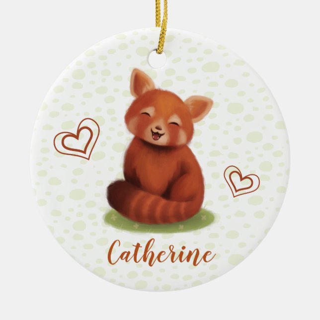 Red Panda Personlig Namn Ceramic Ornament (Framsidan)