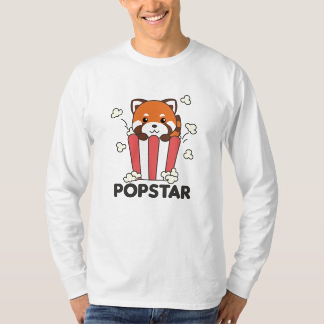Red Panda Popcorn Popstar Funny Pun T Shirt (Framsida)