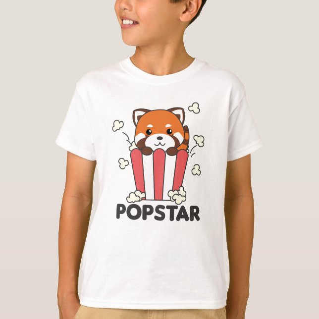 Red Panda Popcorn Popstar Funny Pun T Shirt (Framsida)