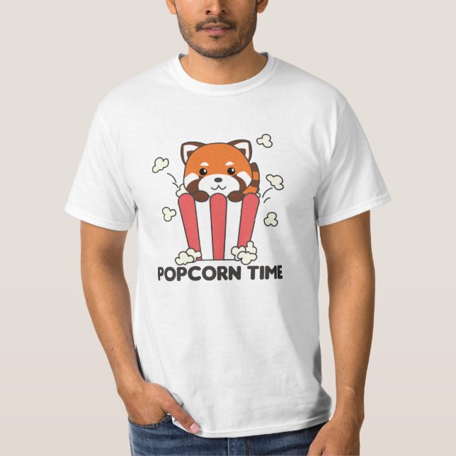 Red Panda Popcorn Time Funny Pun T Shirt (Framsida)