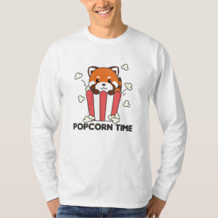 Red Panda Popcorn Time Funny Pun T Shirt