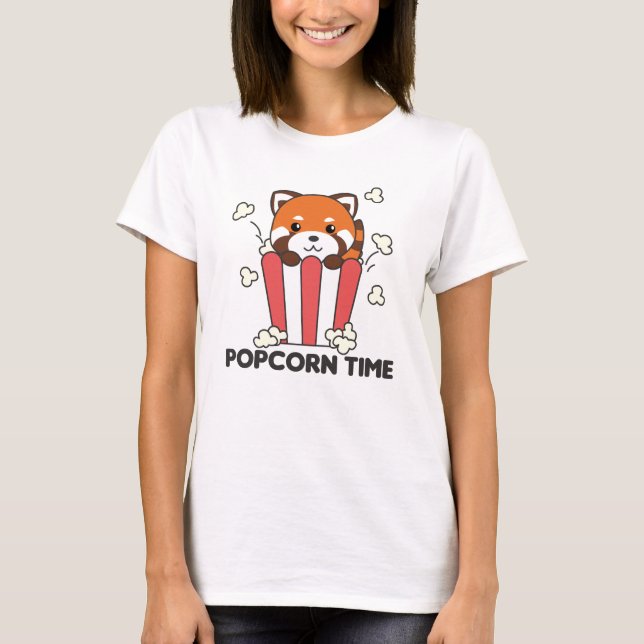 Red Panda Popcorn Time Funny Pun T Shirt (Framsida)