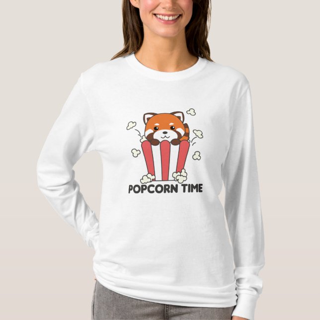 Red Panda Popcorn Time Funny Pun T Shirt (Framsida)