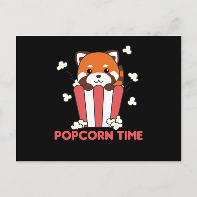 Red Panda Popcorn Time Funny Pun Vykort (Framsida)