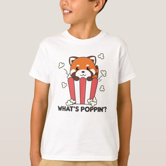 Red Panda Popcorn Whats Poppin Funny T Shirt (Framsida)