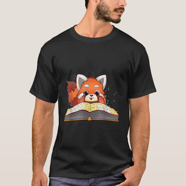 Red Panda Reading A Bok Bookworm Kärlek T Shirt (Framsida)