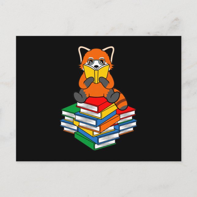Red Panda Reading Bokar Cute Pet Animal Pandas Lov Vykort (Framsida)